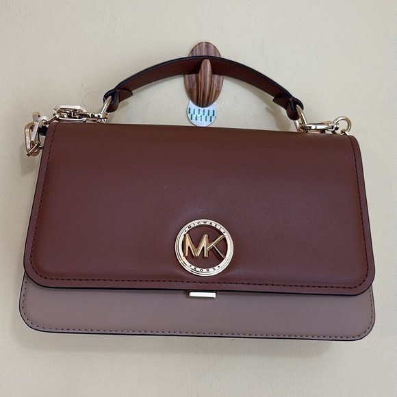 Michael Kors NWT Delancey Camel Color-block Leather Chain Crossbody Satchel Bag - Picture 8 of 17